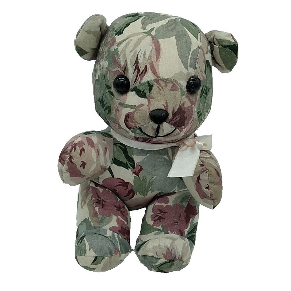 Vintage Teddy Bear Plush Schmidt-Cannon Multicolor Floral Fabric Pink Bow